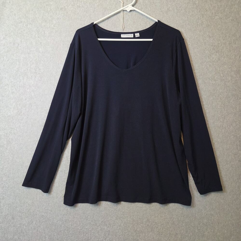 Susan Graver Navy Liquid Knit LS Scoop Neck Tunic Women's XL Stretch